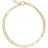 BERRICLE Sterling Silver Paperclip Fashion Link Chain Bracelet for Women 3mm 6.5 inch (Yellow Gold Flashed, Rhodium Plated)