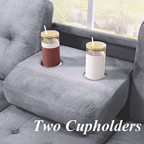 uslion 3 Piece Microfiber Sectional Sofa with Reversible Chaise Lounge Storage Ottoman and Cup