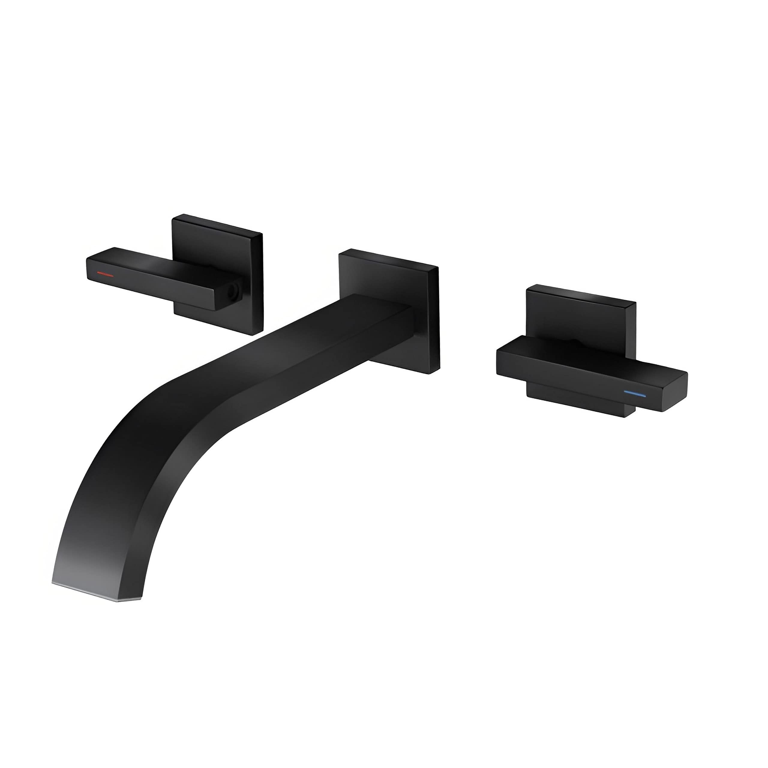 Photo 1 of Wall Mounted Bathroom Sink Faucet, Sprinkle Black Matte Bathroom Faucet Pop Up Drain, Double Hole Bathroom Faucet with Double Lever Handles Vessel Lavatory Basin Mixer Tap, Vanity Sink Faucet