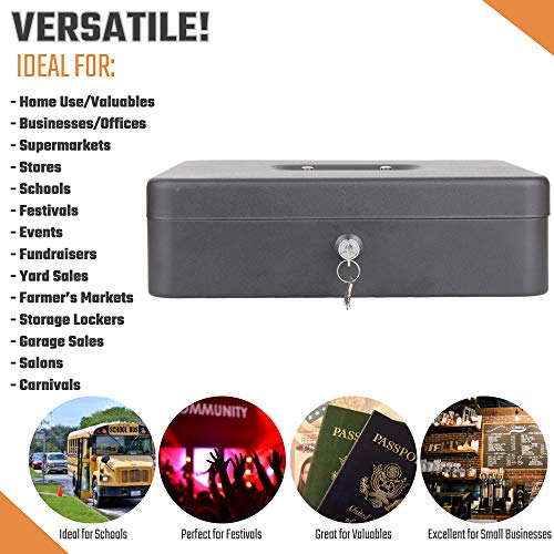 Cash Box with Money Tray and Lock - Safe Money Box Bundle Includes 100 Coin Wrappers - Secure Locking Cash Lock Box for Bills, Coins and Checks, Made by Budgetizer