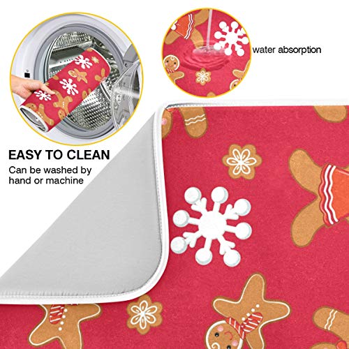 Dish Drying Mats For Kitchen Counter, Christmas Gingerbread Family Absorbent, Microfiber Dish