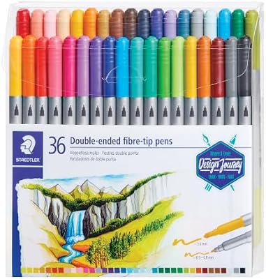 Design Journey 3200 TB36, Rotuladores para lettering de doble punta, Caja con 36 marcadores de colores variados