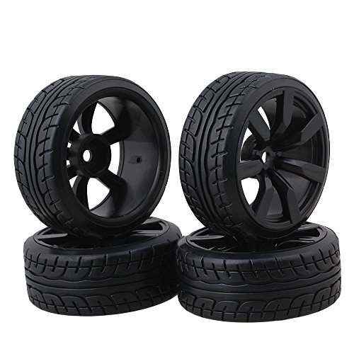 BQLZR Model Car Rubber Tires with 7-spoke Wheel Rims For RC1:10 On-road Racing Car Pack Of 4