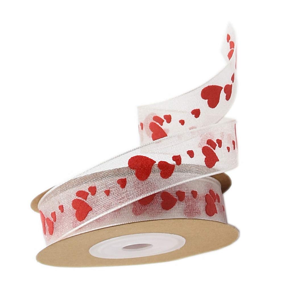 1 Roll Valentines Day Ribbons,10M Ribbon Heart Printed Polyester Wide Packing Rope for DIY Wrapping