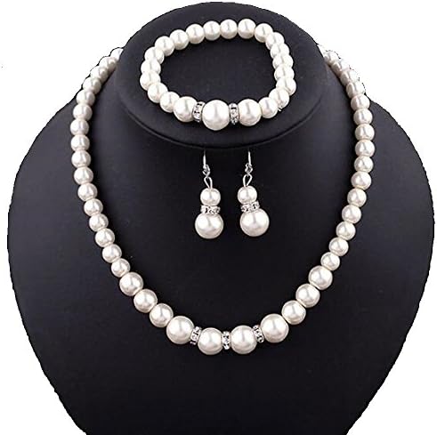 Classic Imitation Pearl Plated Clear Crystal Top Elegant Party Fashion Costume Pearl Jewelry Sets