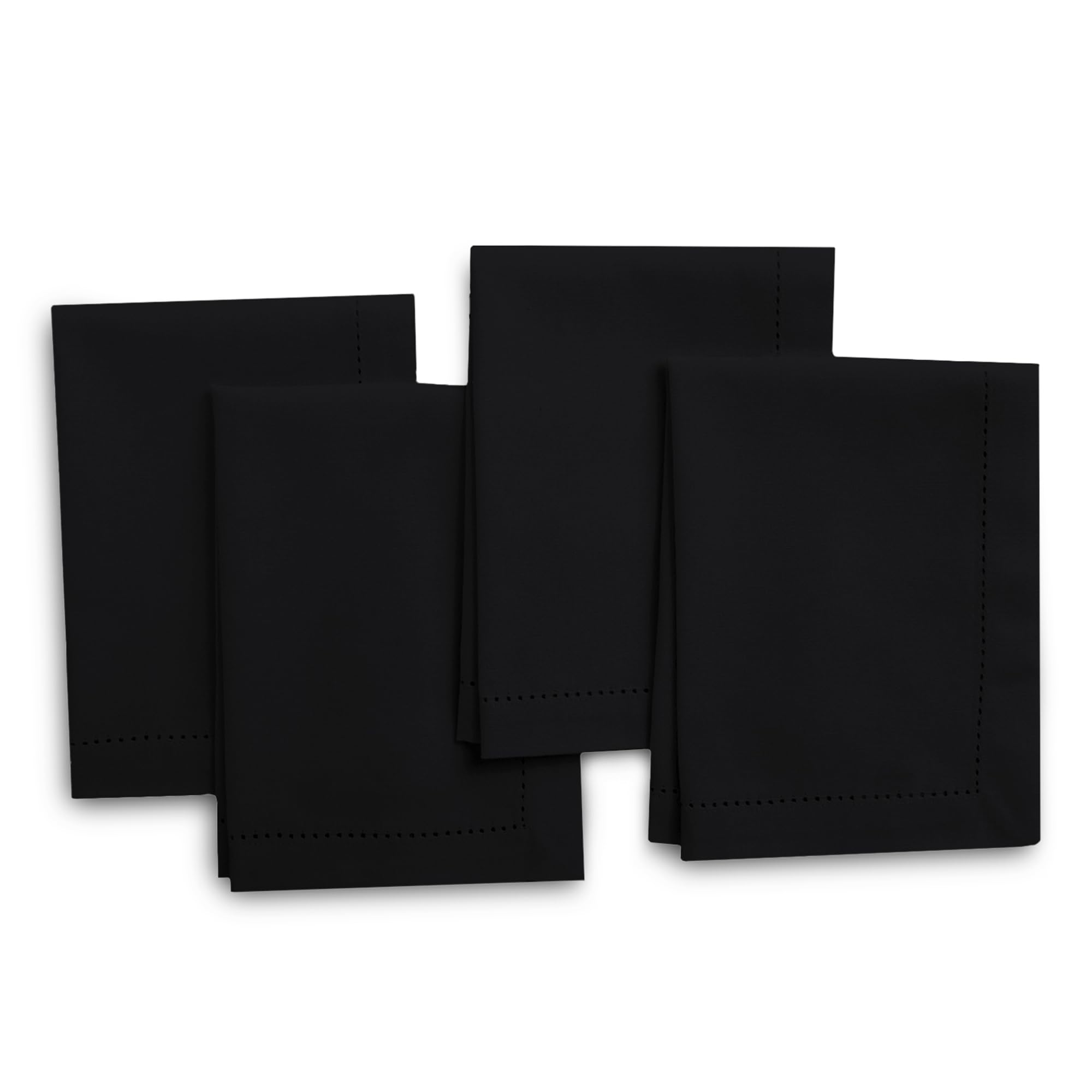 Encasa XO Black Cloth Napkins Set of 12, 17"x17" | Cotton Hemstitched Design Dinner Napkins | Washable & Reusable Table Napkins for Holiday Dinners, Party, Wedding & Everyday Dining