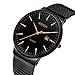 Mens Watches Clearance Black Minimalist Wrist Watch for Men Analog Quartz Waterproof Date Watch with Stainless Steel Milanese Mesh Band