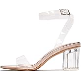 Cape Robbin Clear Chunky Heels for Women - Transparent Ankle Strap Shoes - Women's 2.5-inch Heeled Sandals