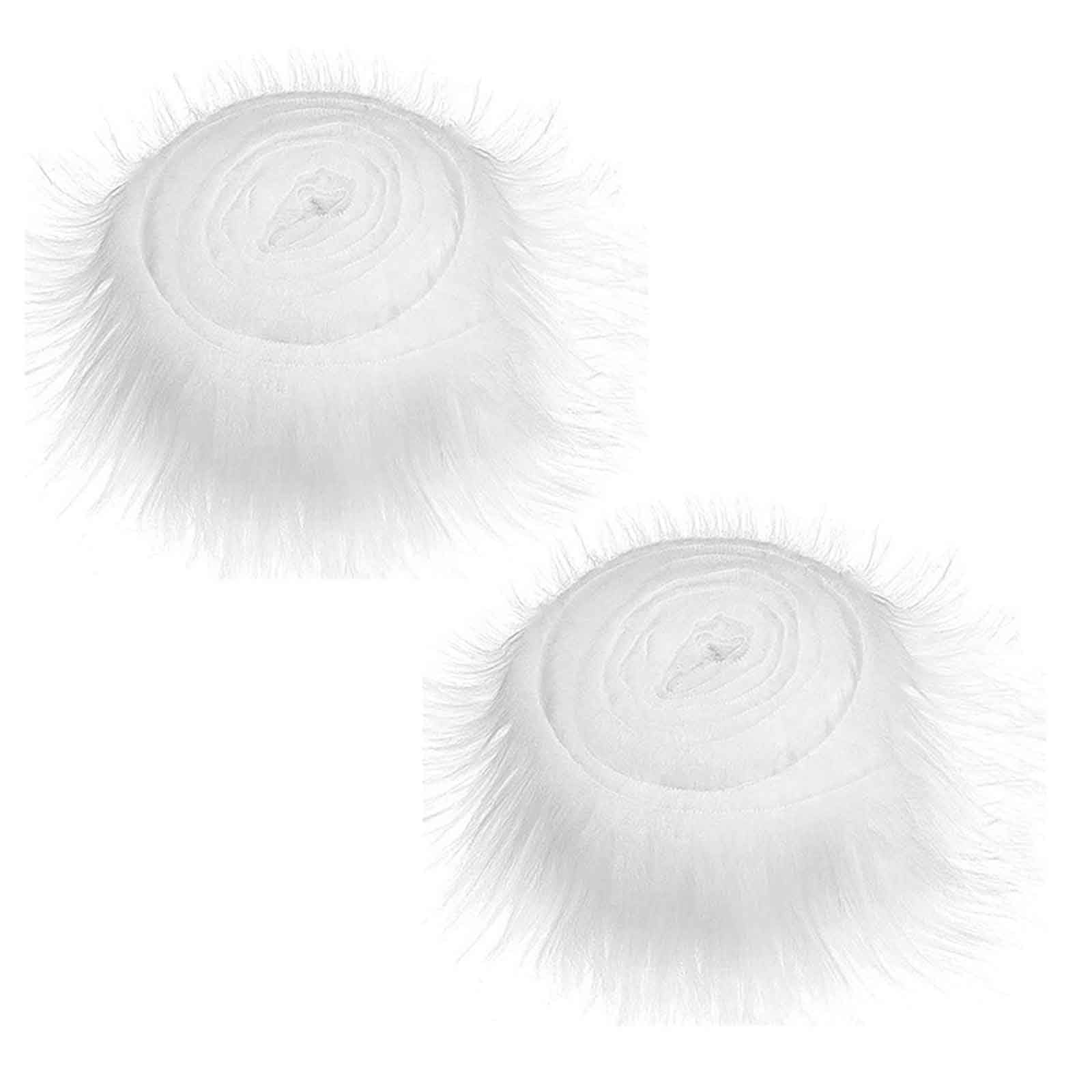 AYNKH 2PCS Shaggy White Faux Fur Fabric, 2x60inch Precut Strips Fluffy Wide Ribbon Trim for Christmas Decoration Santa Claus Gnomes Beard Hair Dwarf Cosplay Costume DIY Craft
