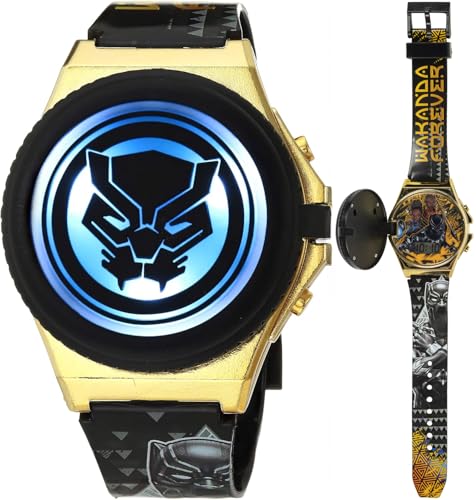 Accutime Marvel Black Panther Wakanda Forever Kids LCD Watch – Flip-Top Light-Up Cover, Digital Display, Adjustable Strap, Avengers Design, Cool Glow Feature, Perfect for Kids – Fits Wrists 5.5” to 8”