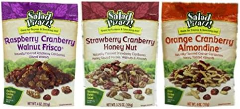 Salad Pizazz Salad Topping 3 Flavor Variety Bundle: (1) Orange Cranberry Almondine, (1) Raspberry Cranberry Walnut Frisco, and (1) Strawberry Cranberry Honey Nut, 3.75 - 4 Oz Ea (3 Bags)