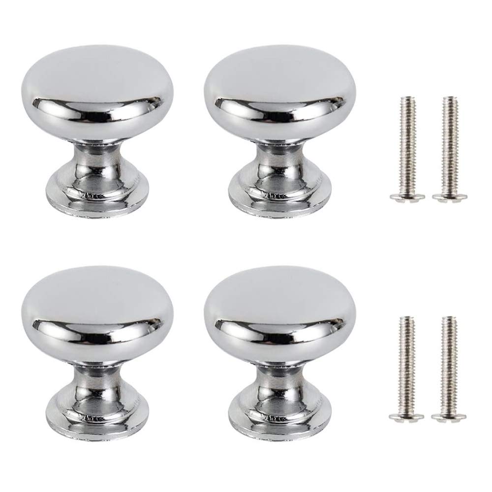 KJLEEN 4 PCS Cabinet Door Knobs 25mm Round Cupboard Knobs Chrome Silver Kitchen Drawer Knobs Stainless Steel Wardrobe Door Handles Metal Pull Handle with 4 Screws for Furniture Door Dresser Hardware