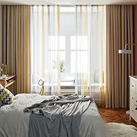 Leadtimes Yellow Gradient Stripes Bedroom Grommet Curtains 84 Inch Length Extra Wide Blackout Room Darkening Window Drapes for Living Room Bedroom (Yellow, 84" W x 84" L)