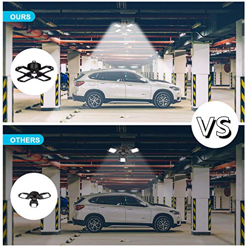 Yepran New Upgraded LED Garage Ceiling Light, 120W Deformable Garage Lights 10000Lm 6000K LED Shop Light for Warehouse, Basement, Barn with 4 Adjustable Panels