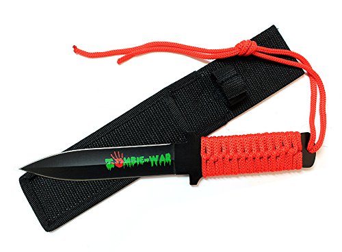 Shelter 7586 Zombie War Cord Wrapped Handle Hunting Knife with Sheath, Red, 11"