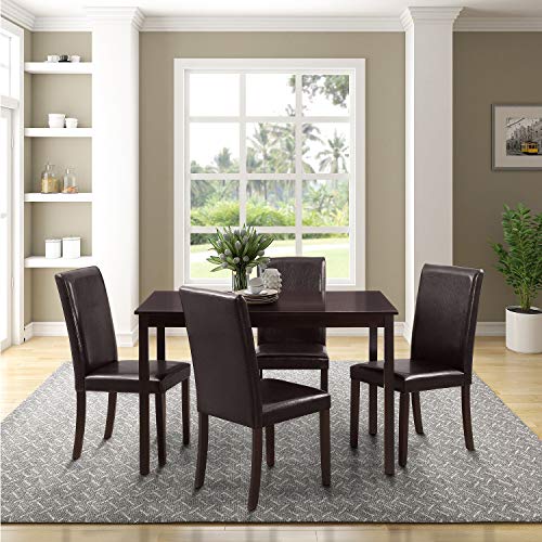 Rhomtree 5 Pieces Dining Set Home Kitchen Table and Chairs Wood Home Dining Room Furniture with 4 Faux Leather Cushioned Chairs Breakfast Furniture (Espresso)