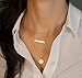 Horizontal Bar Necklace .925 Sterling Silver with CZ Bar Pendant Gold Tone Finish 16-17 inches