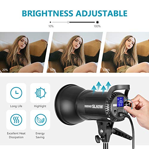 Neewer-SL-60W-LED-Video-Light-White-5600K-Version-60W-CRI-95-TLCI-90-with-Remote-Control-and-Reflector-Continuous-Lighting-Bowens-Mount-for-Video-Recording-Children-Photography-Outdoor-Shooting