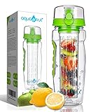 AquaFrut 32 OZ Fruit Infuser Water Bottle (Multiple Colors) BPA-Free Fruit Infusion Sports Bottle - Flip Top Lid w Drinking Spout, Leak Proof, Made of Durable Tritan. Free Recipe eBook!