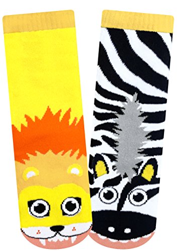 Best Buds Mismatched Socks Kids Box - T-Rex and Triceratops Dinosaurs, Ghost and Skeleton (Glow in the Dark), Lion and Zebra Ages 4-8 - Thumbnail 3