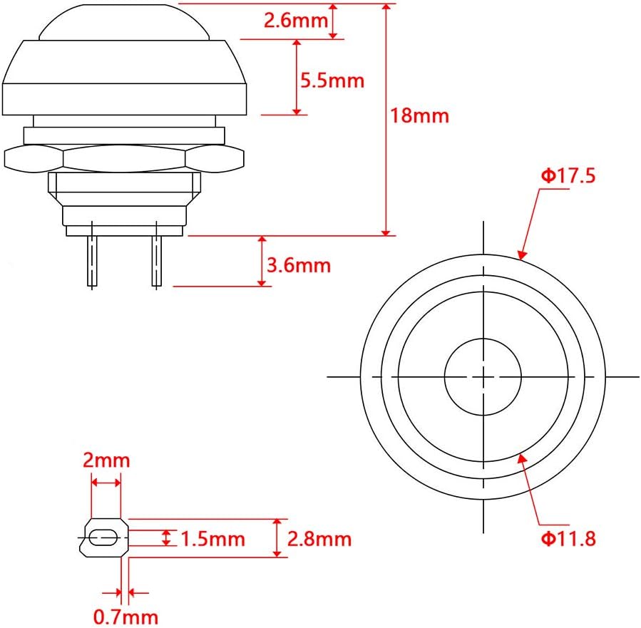 WayinTop 18pcs 12MM Momentary Push Button Switch Waterproof Horn Switch 3A 125V Lockless Mini Round On Off Self-Reset Switch Button for Arduino/for Raspberry Pi/Table Lamp/Doorbell (6 Colors) - Image 3