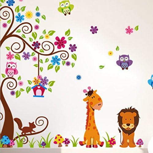 Super Large Tree Flowers Owls Animals Birdcage Wall Decal Home Sticker Paper Removable Living Room Bedroom Art Picture DIY Mural Girls Boys Kids Nursery Baby + Colorful Butterflies