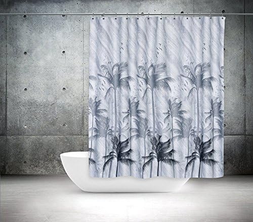 Tropical Shower Curtain - Storm Palm Trees Hawaiian Forest Printed Bathroom Decor with Hooks - 72 x 78 Inches - Gray and White