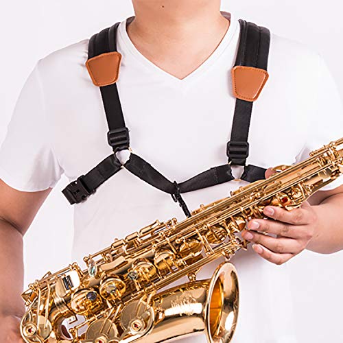 Saxophone Strap of Harness - Adjustable Soft Padded Sax Shoulder Strap Design for Bass Tenor Alto Saxophone with Snap Hook