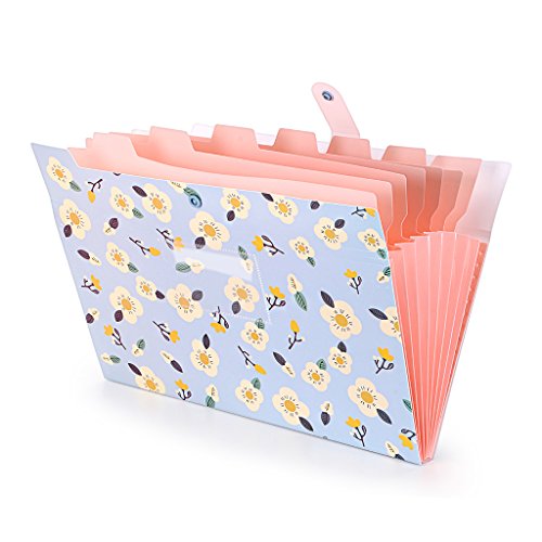 BTSKY Expanding File Folder- Floral A4 and Letter Size Archival File Holder Organizer, 8 Pockets (Blue) - Thumbnail 4