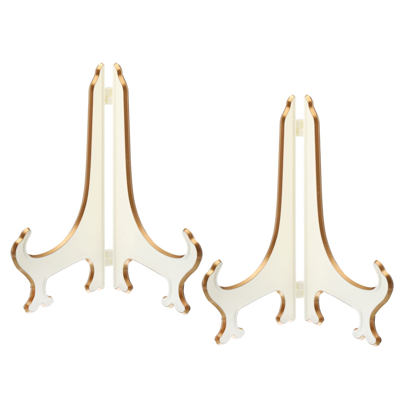 PATIKIL 9" Acrylic Decorative Plate Stand Holder, 2 Pack Table Use Foldable Picture Easel Frame Holder for Displaying Photos, Card, Canvases, White Gold