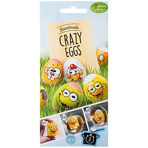 Heitmann Eierfarben - Banderole Crazy Eggs - 12 Sleeves in 4 Designs 1018959 Yellow 17 x 8 x 0.1 cm