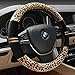 Car Leopard Print Steering Wheel Covers Fuzzy Velvet and Carbon Fiber Automotive Interior Protection Anti Slip Wrap Universal Fit for 15 inch (Yellow&Black)