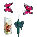 HQRP Twin Pink Solar Powered Flying Fluttering Monarch Butterflies for Garden Plants Flowers plus HQRP UV Meter