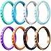 ThunderFit Thin and Stackable Silicone Rings, 8 Pack Silicone Wedding Bands for Women - Diamond Pattern