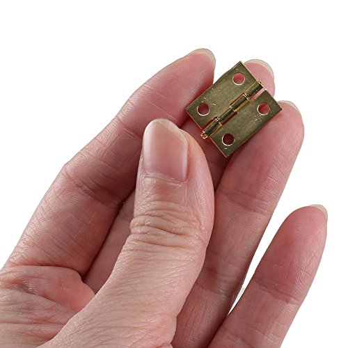 Dayree 50pcs Mini Metal Hinges Light Cabinet Drawer Butt Hinges Connectors for Gift Box Cosmetic Case Dollhouse Furniture with 200 Pieces Replacement Screws 0.6 x 0.7 inch Brass - Thumbnail 5