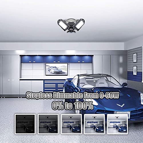 Remote Control Garage Light, Dimmable & Light Colors Adjustable, Intelligent Deformable Garage