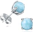 Exquisite 925 Sterling Silver Larimar Stud Earrings GEMSME 925 Sterling Silver Round Larimar Stud Earrings Hypoallergenic Jewelry for Women