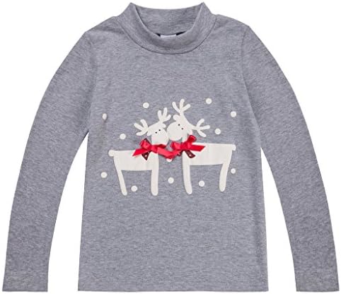 Girls Deer Printed Pure Cotton Long Sleeve Tops Gray T shirts Pullover 4T