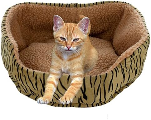 Nitacy Plush Indoor Pet Bed Lounger for Small Dogs and Cats, Small Dog Bed Machine Washable, Sherpa Fleece Lining Tiger Stripe, 14 x 5 x 13 Inch, Brown