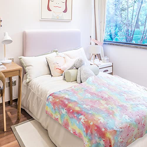smartelf Glow In The Dark Throw Blankets Luminous Unicorns Blanket for Girls Soft Flannel Fleece Blanket Rainbow Unicorn Toy Bedroom Decor for Girls Kids Birthday Christmas 50x60 inch