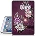 iPad mini 2 Case, iPad mini 3 Case, Hocase PU Leather Folio Smart Case with Unique Flower Design, Auto Sleep Wake Feature, Hard Back Cover for iPad mini 1/2/3 - Royal Purple/White Flowers