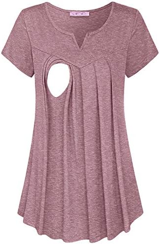 Maternity Summer Split V Neck Short Sleeve Breastfeeding Tunics Tops