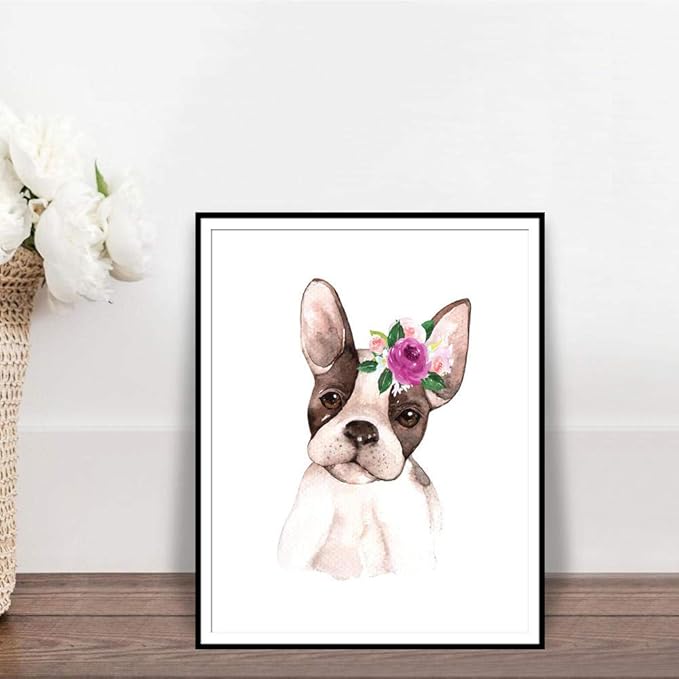 Qianlei Hund Mit Blume Krone Druckbare Wandkunst Animal Prints Madchen Zimmer Dekor Kinderzimmer Dekor Kunst Poster Kinderzimmer 50x70cm No Framed Amazon De Kuche Haushalt