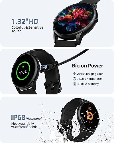 Parsonver Smart Watch Answer/Make Call, Fitness Watch for Men Women, Smartwatch IP68 Waterproof, 100+ Sport Modes, Heart Rate/Sleep Monitor, Fitness Watch for Android and iOS, Black, SPROD1