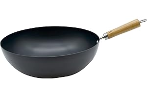 Starfrit 32cm (14") Non-Stick Wok with Wooden Handle - Durable Carbon Steel - Ideal for Asian Recipes - Oven Safe - PFOA Free
