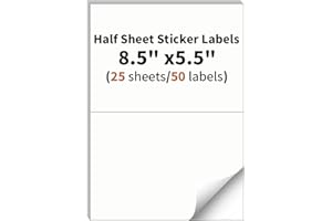 MULTILABEL Half Sheet Labels, 2 per Sheet, 25 Sheets, 50 Labels, 8.5" x 5.5" Shipping Labels Paper, Address Sticker Laser & Inkjet Printer Label Stickers, 5 1/2" x 8 1/2" Half Sheet Labels