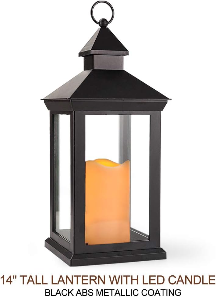 Bright Zeal 14 Inch Decorative Candle Lantern Black Outdoor Lanterns With Timer Candles - IP44 Waterproof Vintage Lanterns Battery Powered LED Hanging Decorative Lanterns For Wedding Indoors Tabletop: Home Improvement