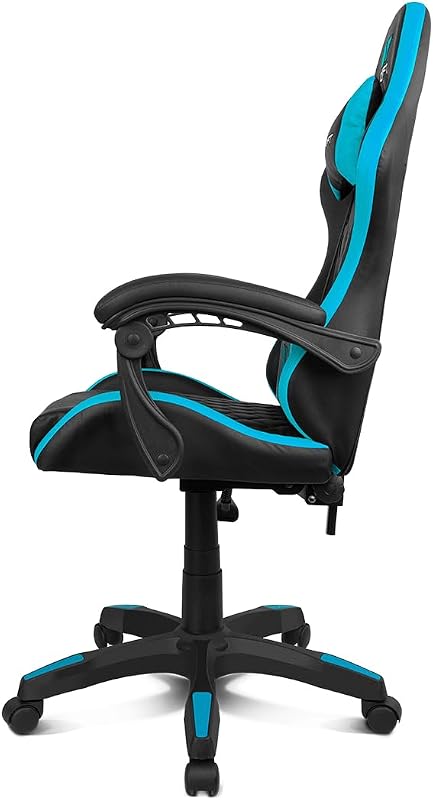 DR35 - Silla Profesional, Polipiel, Reposabrazos Acolchados, Pistón Clase 3, Base Nylon Reforzada, Asiento basculante, Altura Regulable, Cojín Lumbar/Cervical, Negra/Azul
