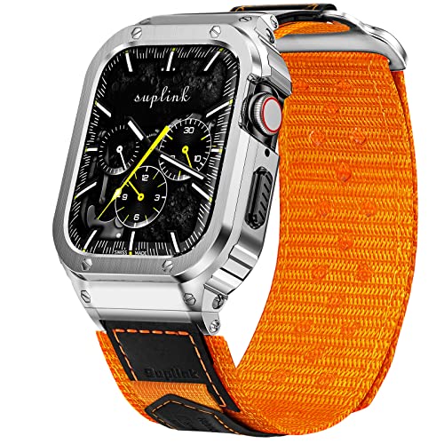 Malla de Nylon+Funda para Apple Watch 45mm L Naranja