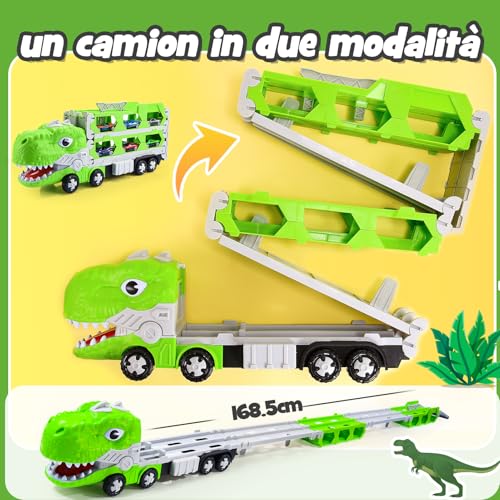 iKidiki Dinosaur Toy 2 3 4 5 Years Car Child Toy 2 3 4 5 Years Old Truck Gift Children 2 3 4 Years Old Toys Boy Girl 2-4 Years Old Truck Transport Dinosaur with 6 Mini